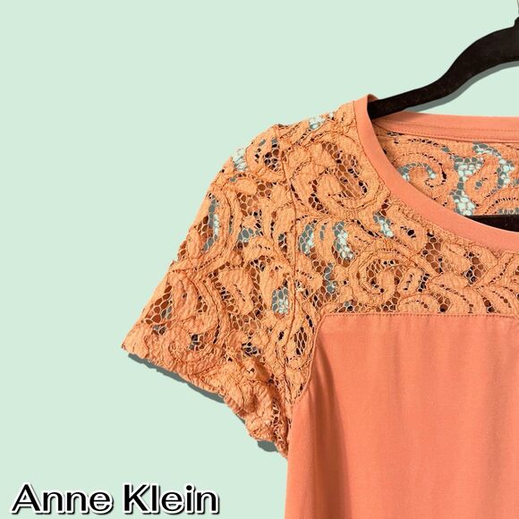 Anne Klein Coral Lace Overlay Top – Size Small (Preowned) - Picture 4 of 7